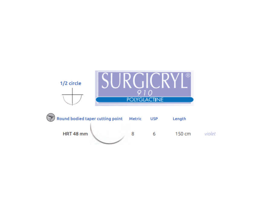 Surgicryl 6 sutur HRT 1/2 cirkel 48mm 150cm /12st